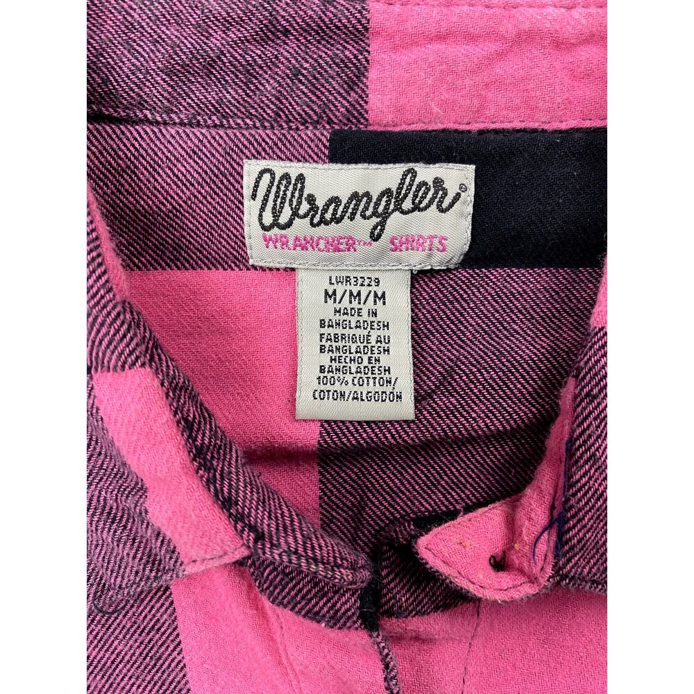 Vintage Wrangler Pink Black 100% Cotton Top Womens Medium Western Cowgirl - Picture 2 of 5